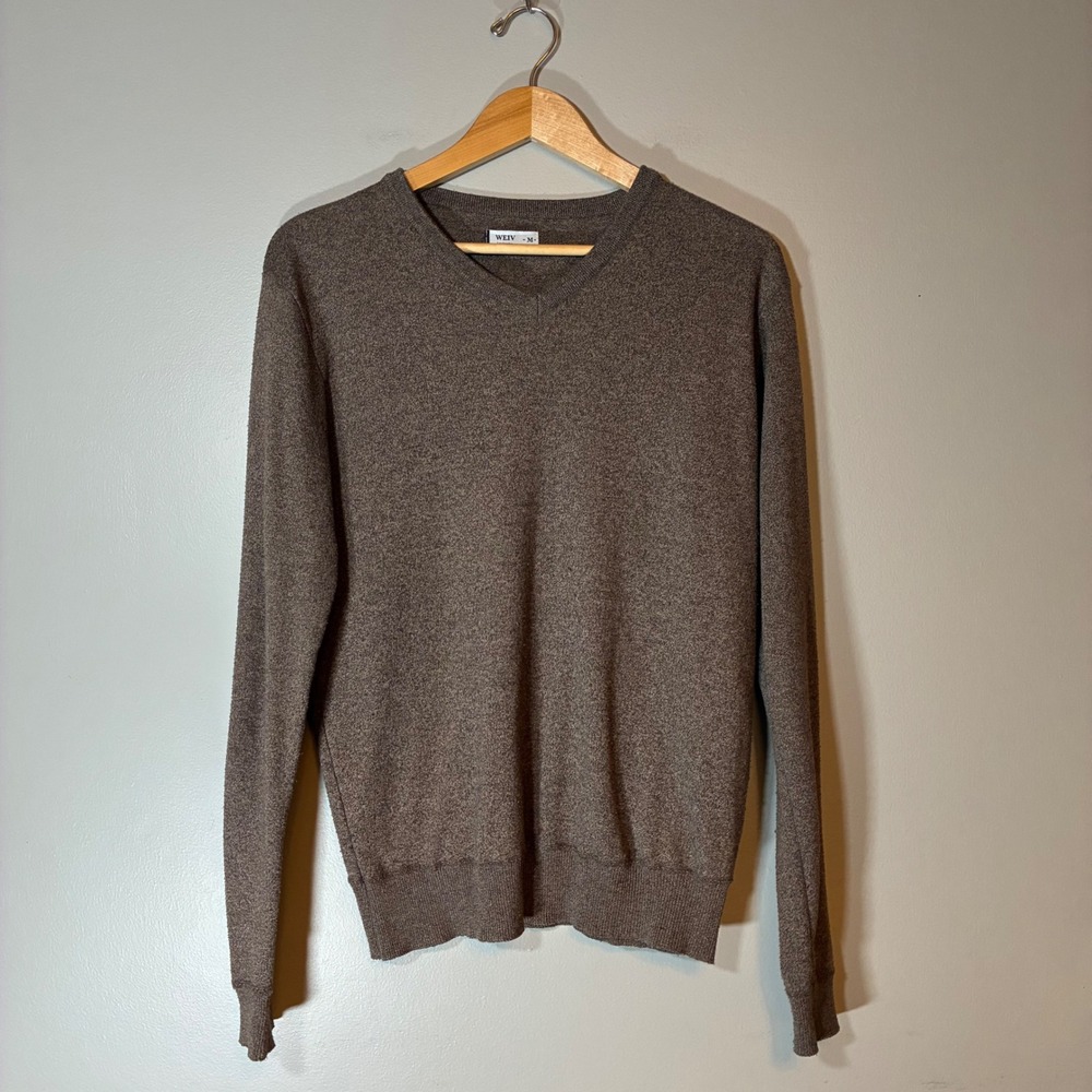WEIV Los Angeles Mens V-Neck Sweater Heather Brown Marled Knit NR 2013 Size M